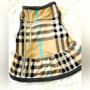 Rhinestone Embellished Plaid Dog Dress. Small.
